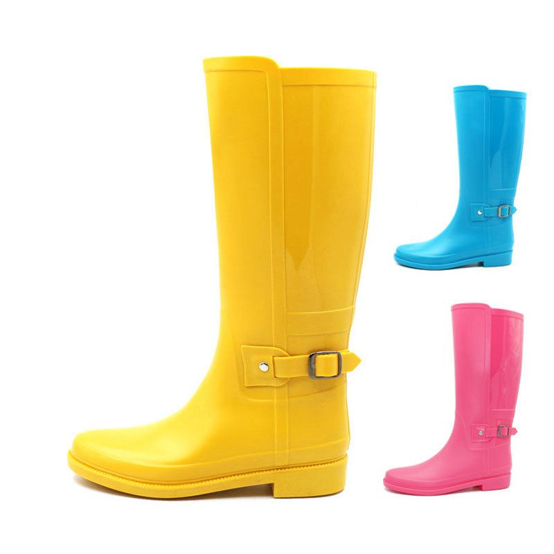 Solid Color Buckle High-top Rain Boots Non-slip