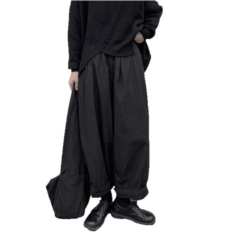 Dark-style Minimalist, Japanese-inspired Cropped Wide-leg Pants For Women