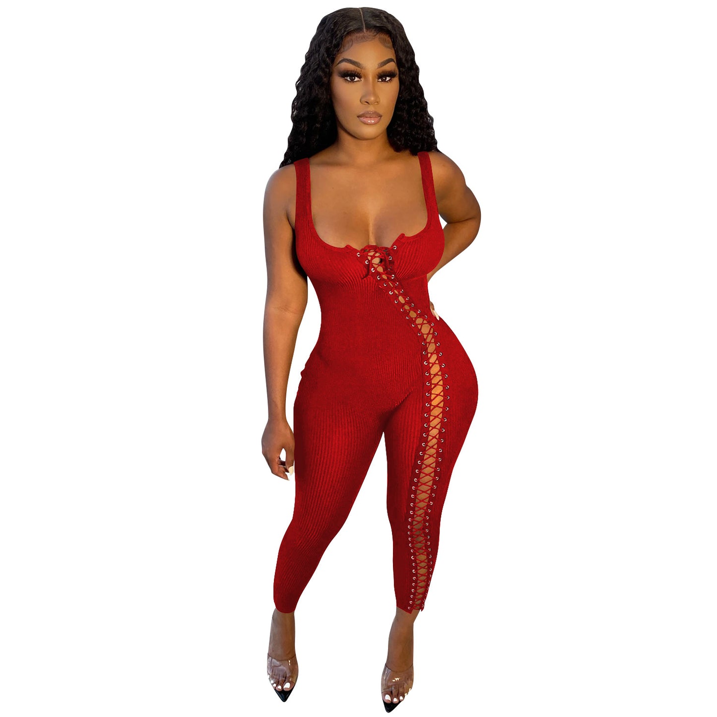Dame Mode Enkel Stroppet Udhulet Jumpsuit