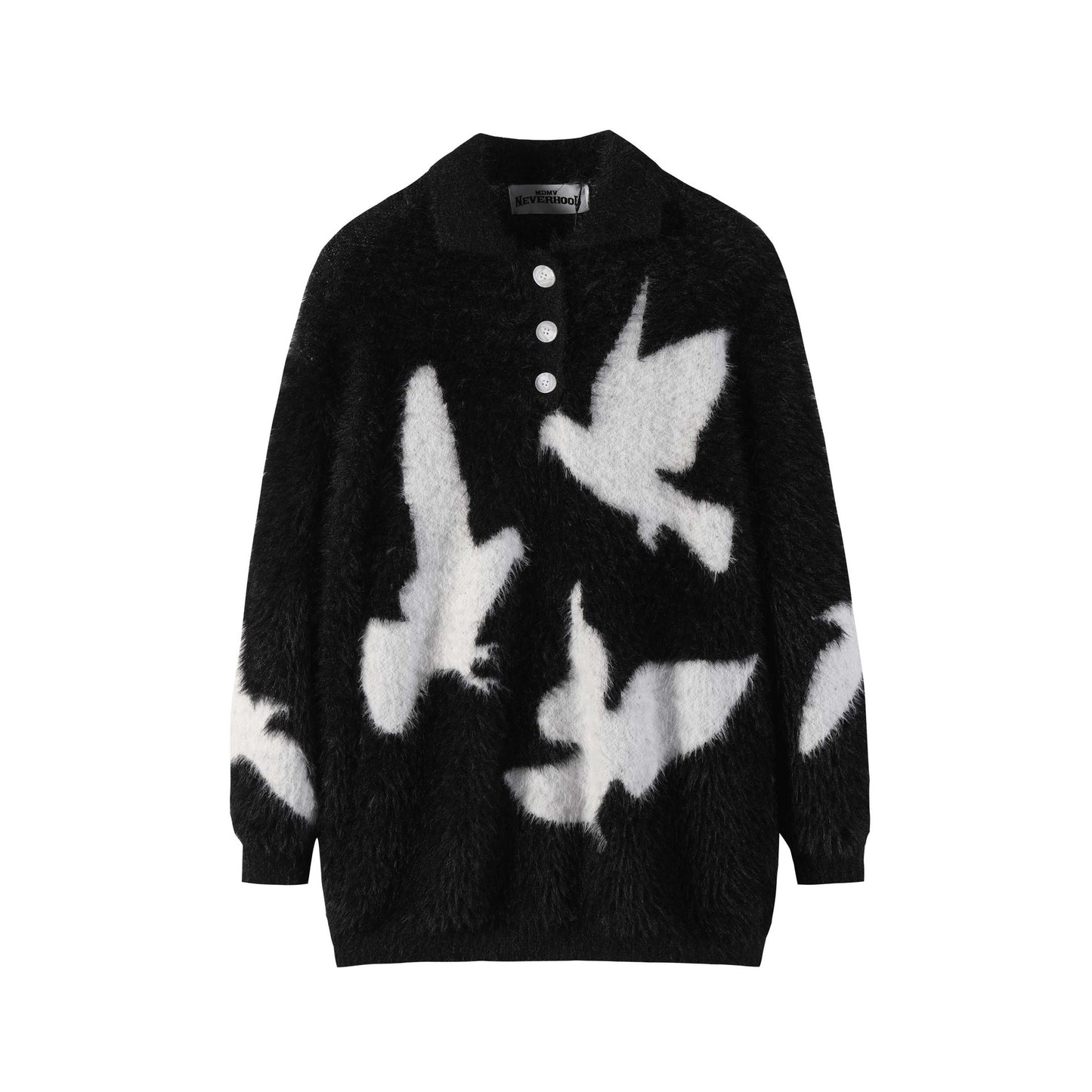Carrier Pigeon Jacquard Furry Lapel Sweater Men's And Women's Loose Hip Hop Casual Knitwear