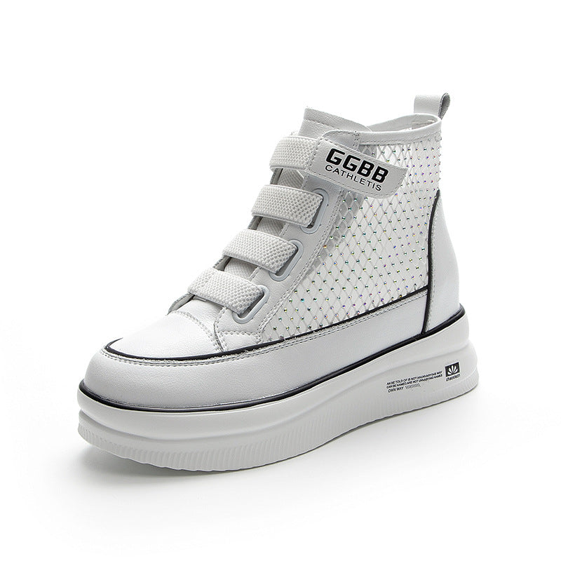 Women's Summer Inner Thick Bottom Heightened Mesh Breathable Leather Shoes