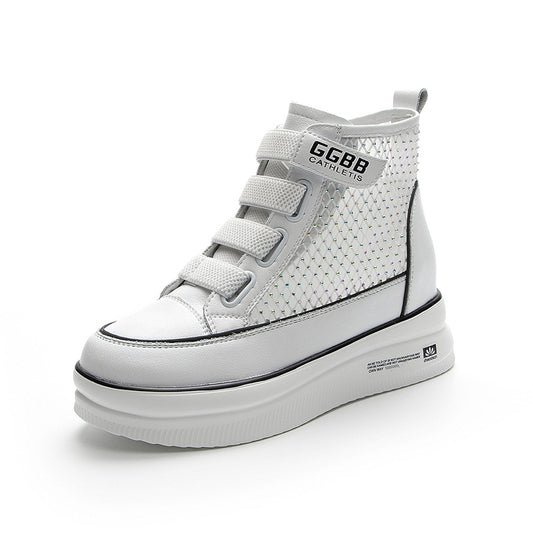 Women's Summer Inner Thick Bottom Heightened Mesh Breathable Leather Shoes