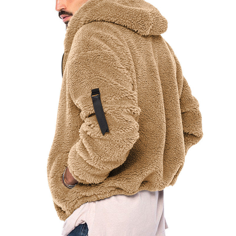 Men's Double-sided Polar Fleece Warm Hooded Zip-up Jacket