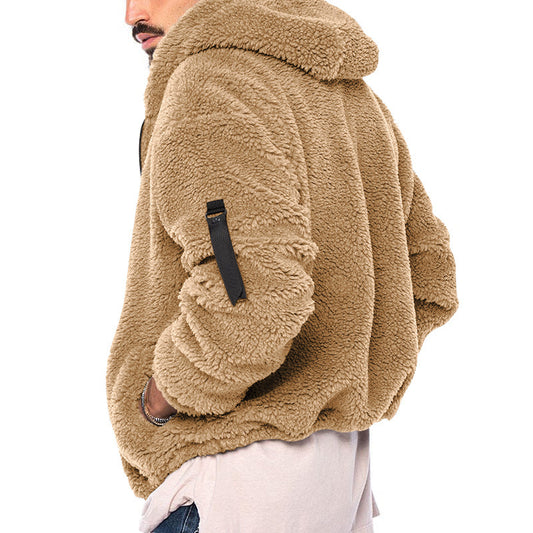 Men's Double-sided Polar Fleece Warm Hooded Zip-up Jacket