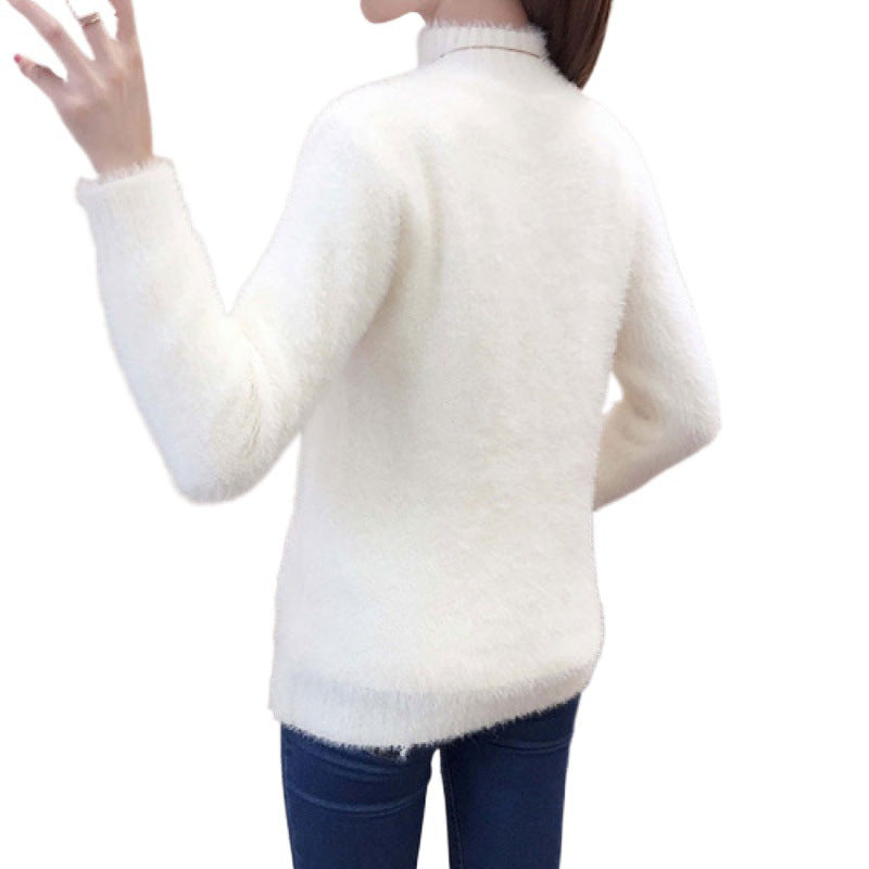 Minkpels Kort Halv Turtleneck Sweater til Efterår og Vinter