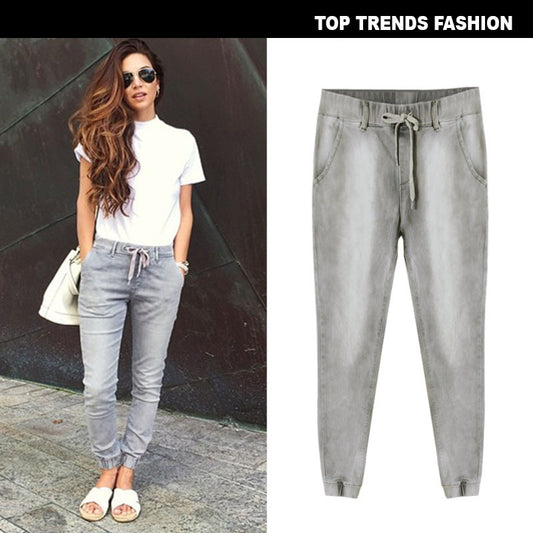Stretch Jogging Casual Gray Plus Size Women's Pants