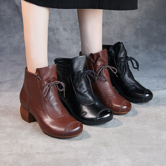 Women's Fashion Vintage Side Zip Mid Heel Booties
