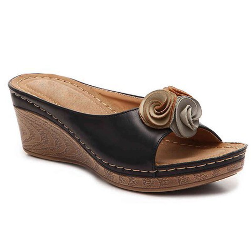 Women's Fashion Sandals Flower Wedge Heel Fish Mouth