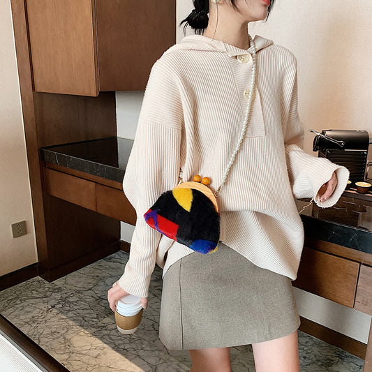 New Pearl Chain Clash-colored Single Shoulder Bag For Women