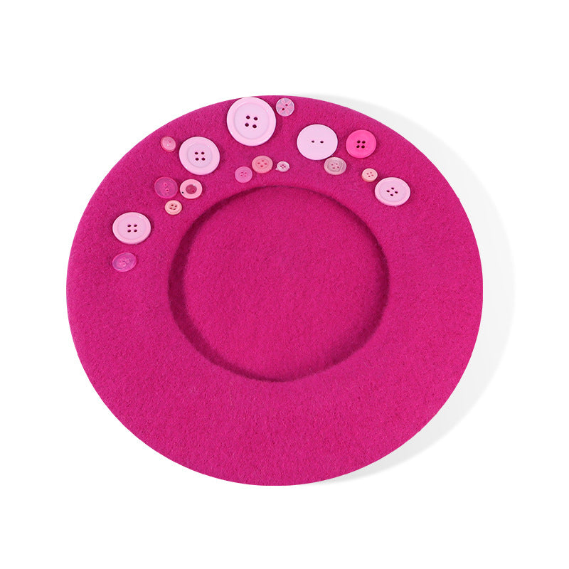 Personalized Yupi Wool Beret Trendy Colorful Button Niche Ladies