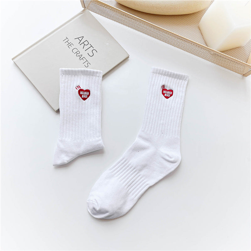 Letter Love Solid Color Couple Medium Stockings Ins Tidy High Stockings For Men