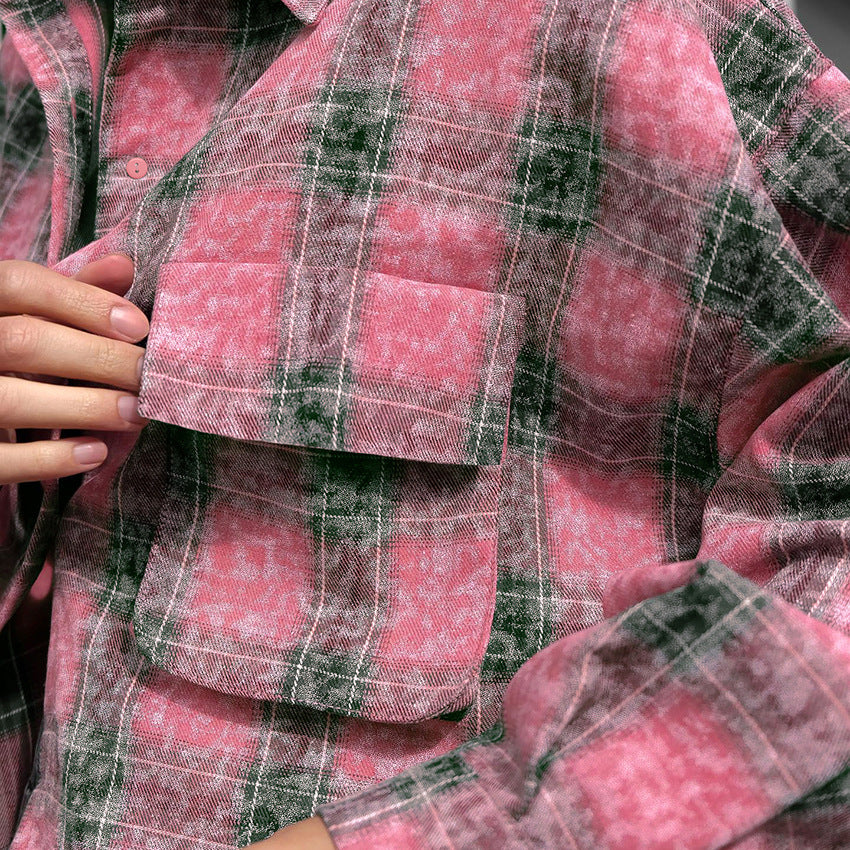 American Street Trendy Berry Plaid Shirt