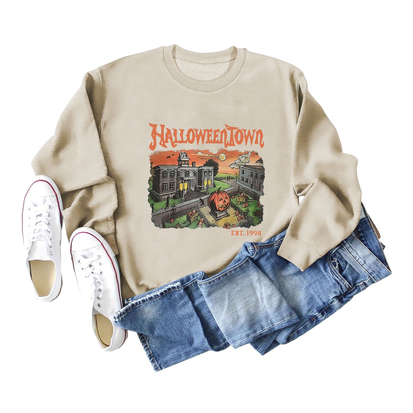 New Halloweentown Printed Sweater Loose All-match Round Neck