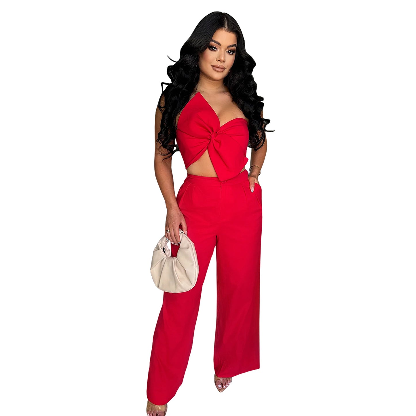 Women's Wear Sexy Bow Casual Trousers Two-piece Set New