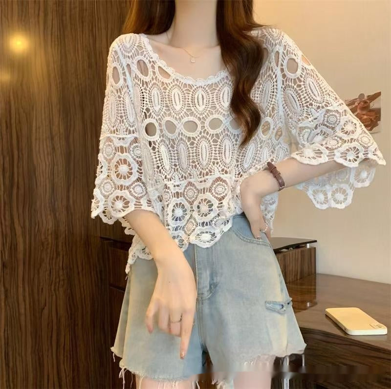 Beach Vacation Hollow-Out Crochet Blouse Top