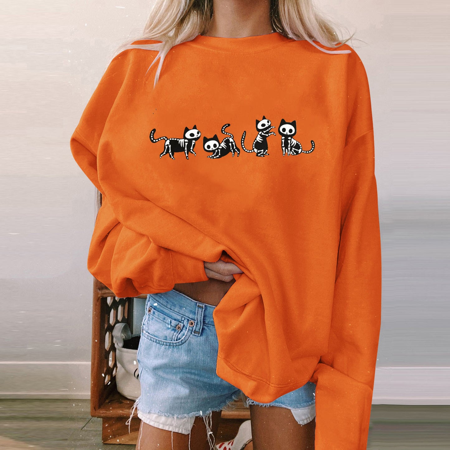 Kvinders Langærmet Afslappet Printet Polstret Sweatshirt til Halloween