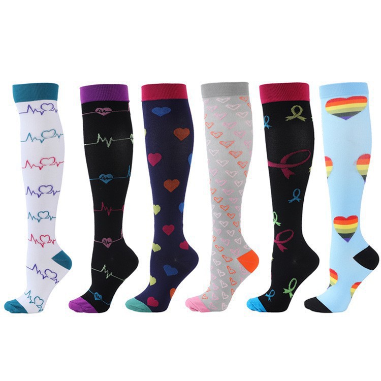 Combination Pattern Long Tube Sports Compression Stockings 6 Pairs