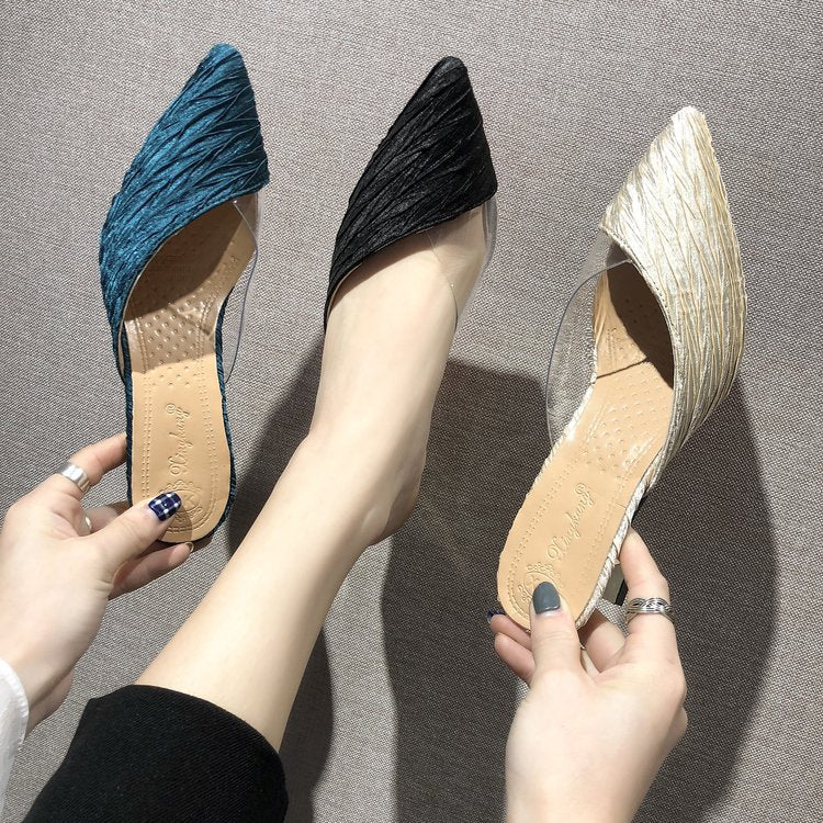 Baotou Half Slippers Female Pointed Outer Wear PVC Stitching