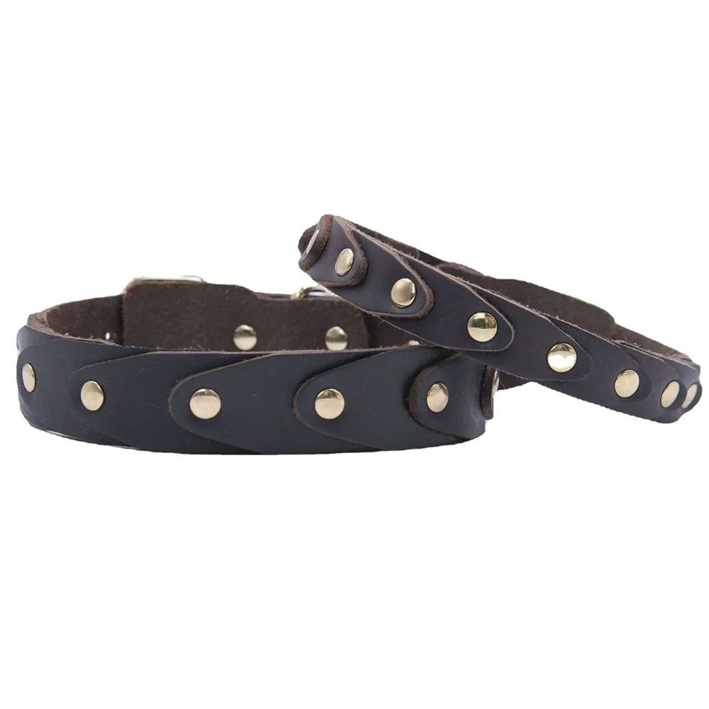 Real Leather Dog Collar Genuine Leather Buckle Connection Collar Durable For French Schnauzer Border Collie Pet Collar