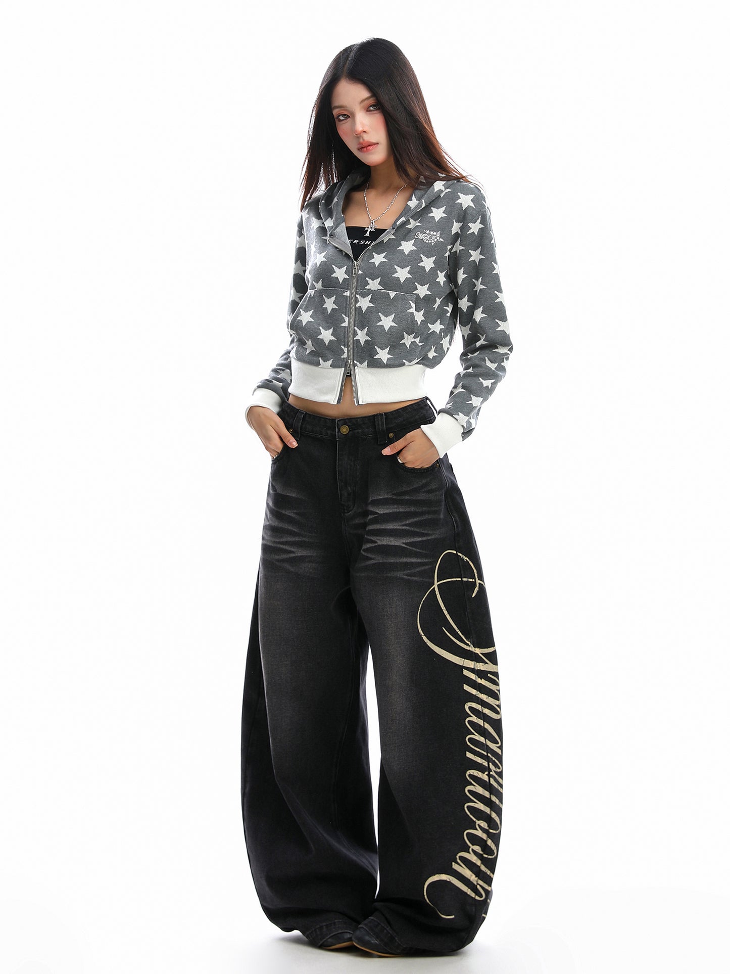 Full Printed XINGX Hooded Short Sweater Women's Cardigan Zipper Coat