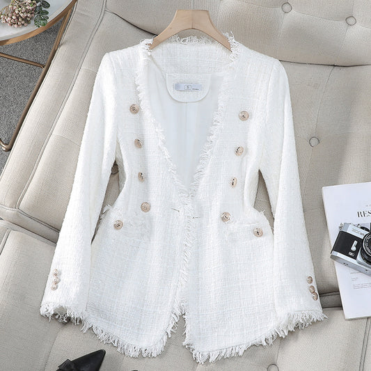 Fransk Societet Elegant V-udskæring Dobbeltradet Tweed Top