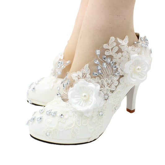 Women's White Lace High-heeled Shoes