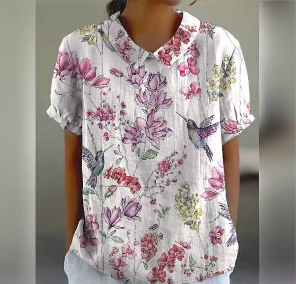 Summer Lapels Short Sleeve Elegant European And American Style Women Top