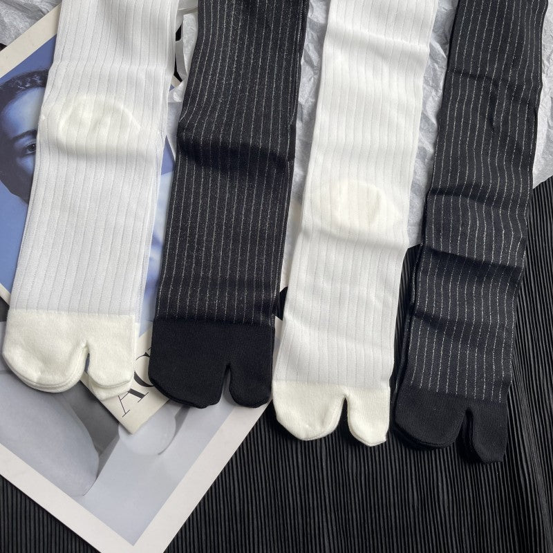 Ultra-thin Bright Silk Vertical Stripes Transparent Summer Split Toe Stockings Women's Socks