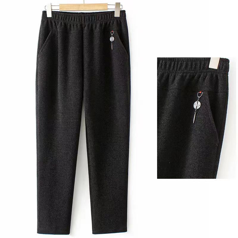 Middle Aged And Elderly Women's Plush High Waist Plus Size Loose Trousers
