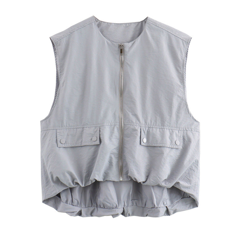 Pleated Hem Sleeveless Loose Vest