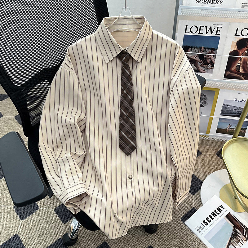 Men's Fashionable Loose-Fit Lapel-Style Striped Shirt