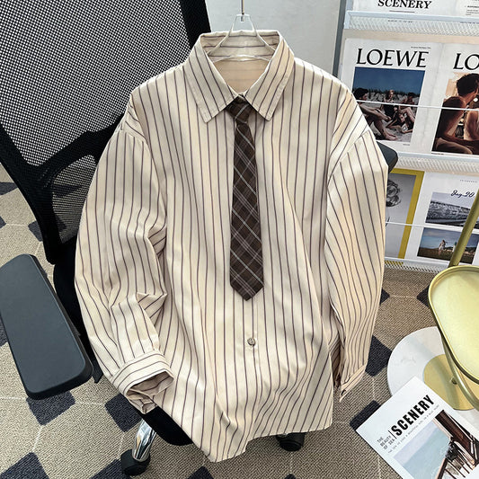 Men's Fashionable Loose-Fit Lapel-Style Striped Shirt
