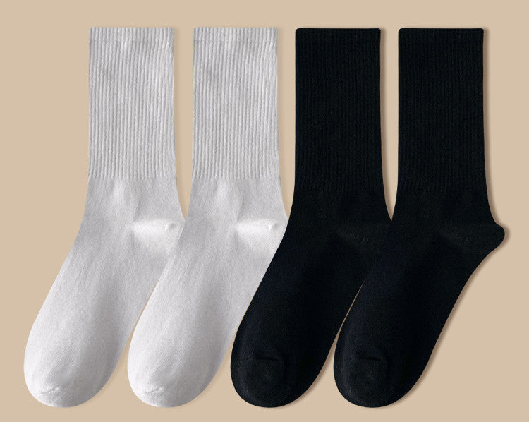 Solid Color Women's Mid Tube Socks Pure Cotton Tide Black