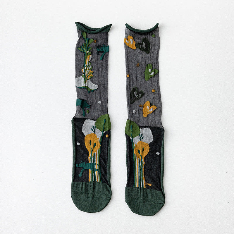 Womens Glass-knit Asymmetrical Ruffle Ankle Socks