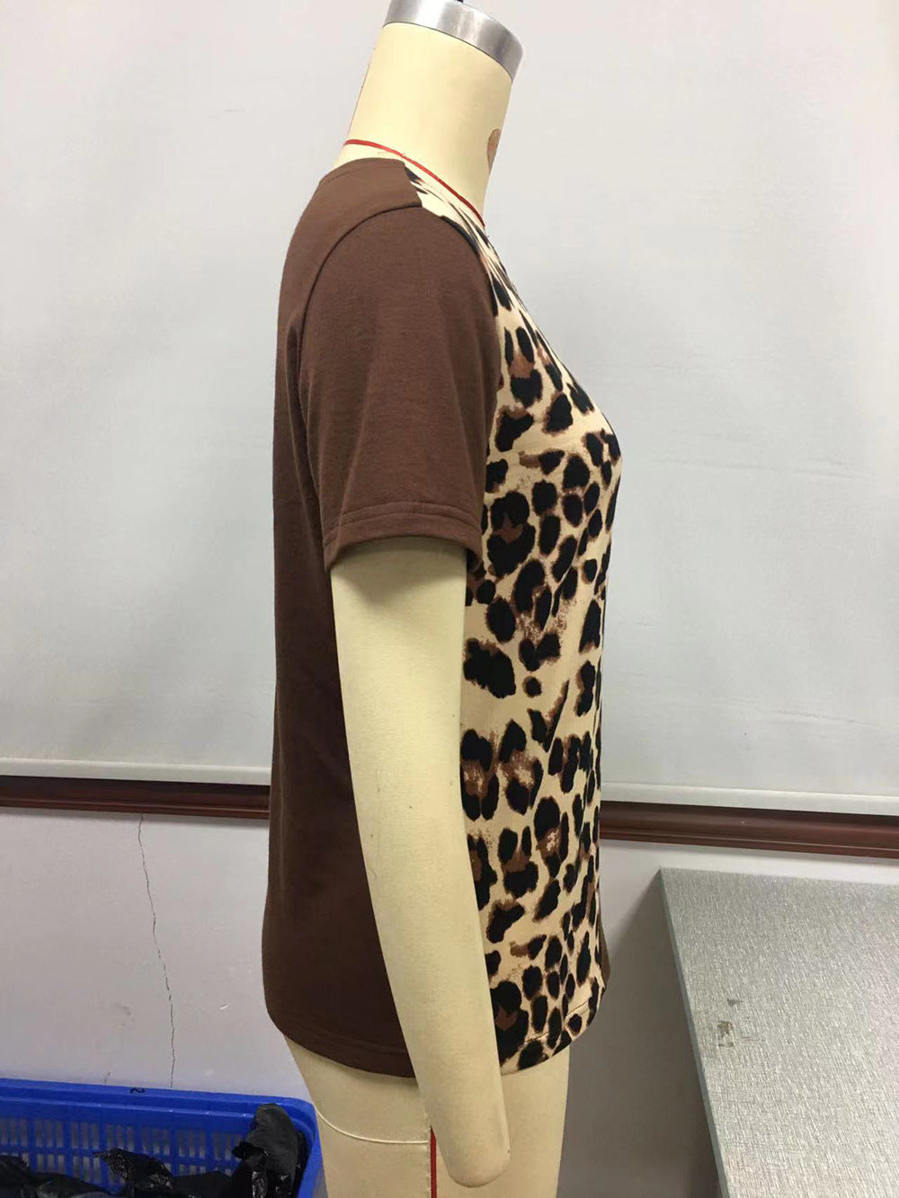Loose Leopard Patchwork Knit With Irregular Neckline