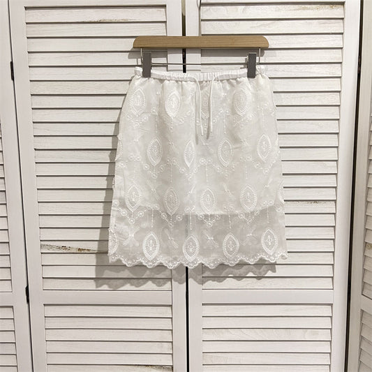 Machine Embroidery Crocheted White Lace Skirt