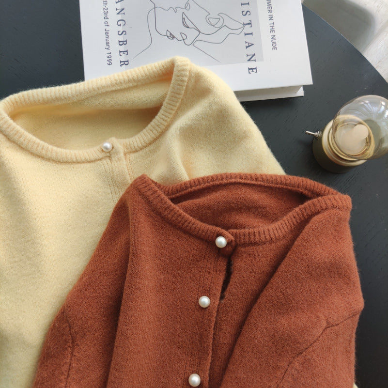Women's Loose Pearl Button Sweater Coat