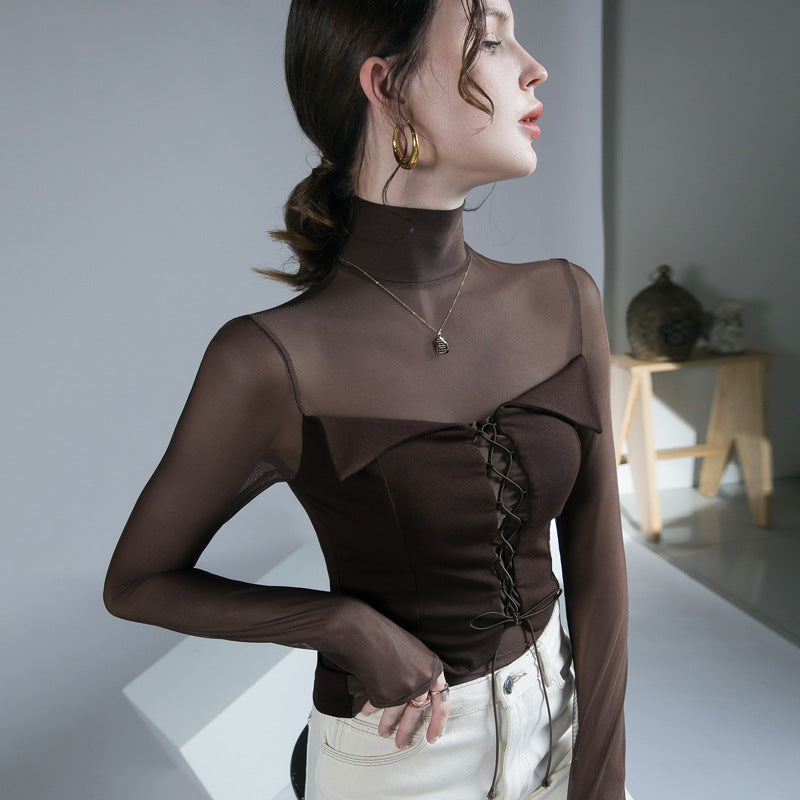 Women's Design Mesh Patchwork Top Bottoming Shirt