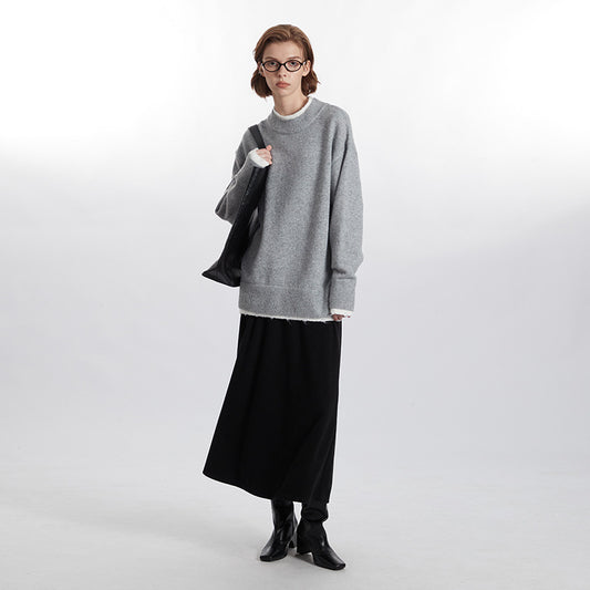 Fake Two Pieces Sweaters Autumn And Winter Trends Loose Round Neck