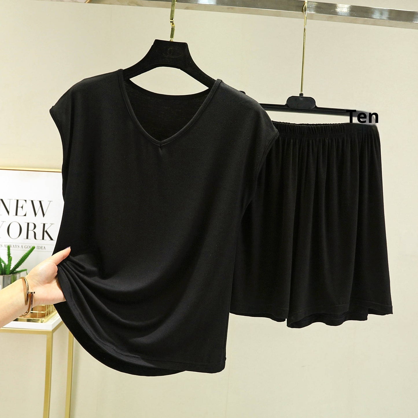 Summer Inner-layer V-neck Sleeveless T-shirt And Loose-fitting Pajama Pants Two-piece Set