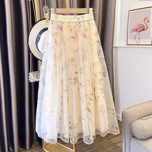 Women's Mid-length Chiffon Romantic Printed Skirt