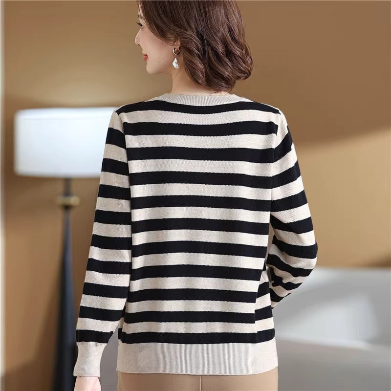New All-matching Striped Loose Plus Size Top