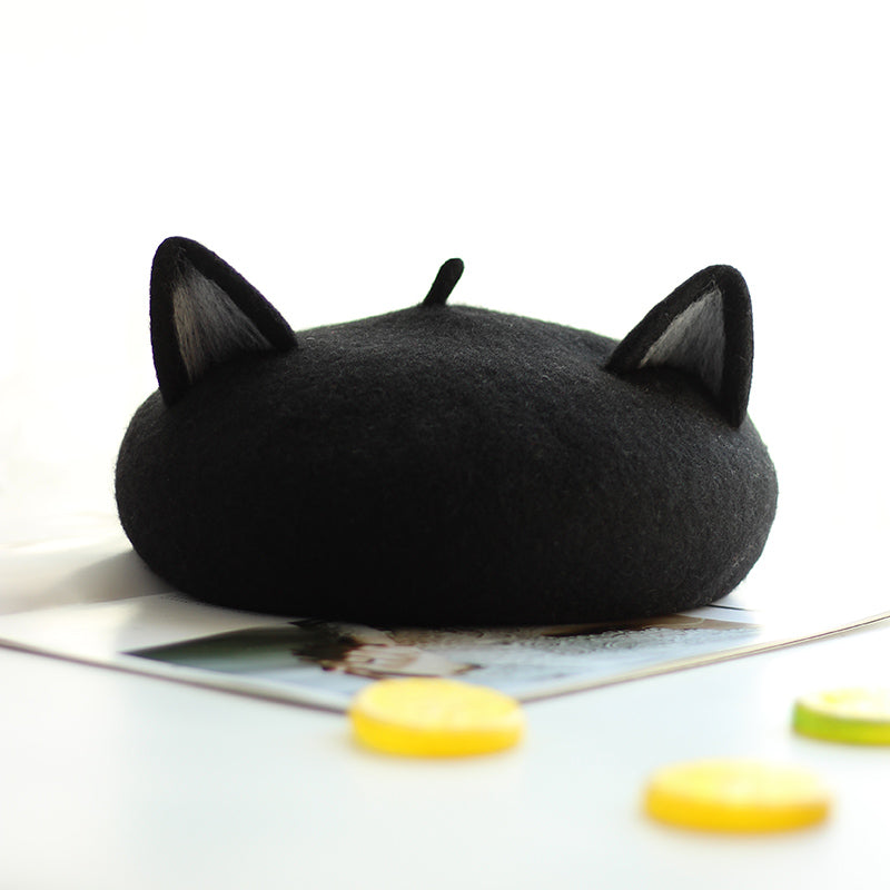 Painter Hat Wool Felt Three-dimensional Cat Ears Beret