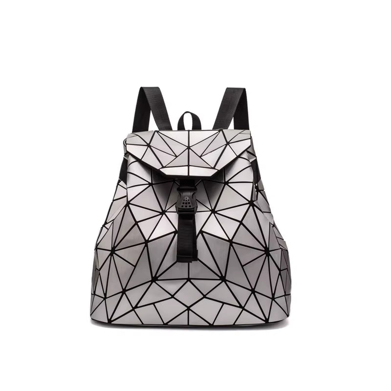 Matte Geometric Women's Backpack - Holographic Drawstring Bag for Teenage Girls