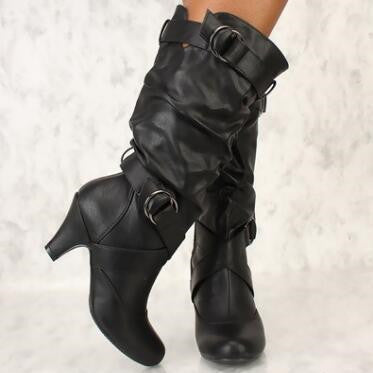 Factory Foreign Trade Women's Boots Buckle With Middle Heel Wine Glass Heel