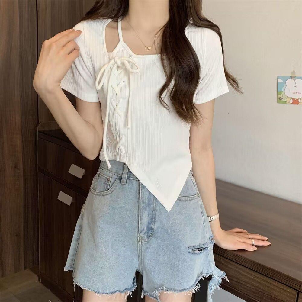 Women's Irregular Drawstring Short Sleeve