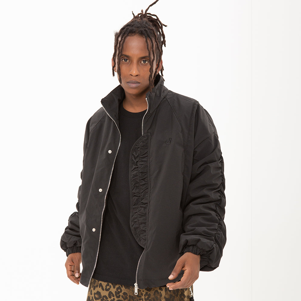 Fashion Brand Stand Collar Men's European And American Fashion Pleated Design Pleated Loose Zipper Cotton-padded Coat