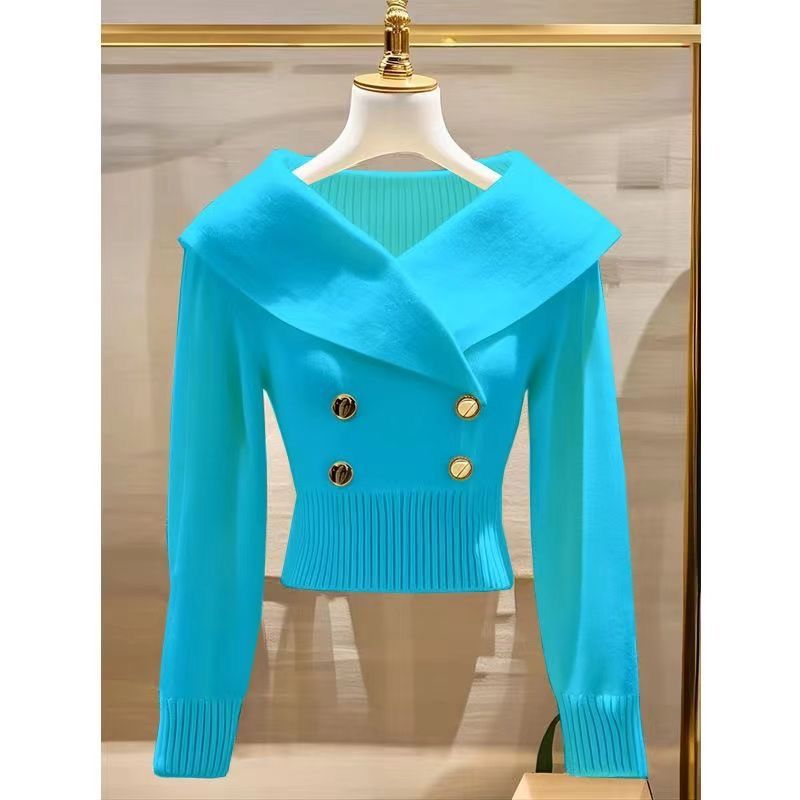 Women's Polyester Lapel Slim Sweater Sweater