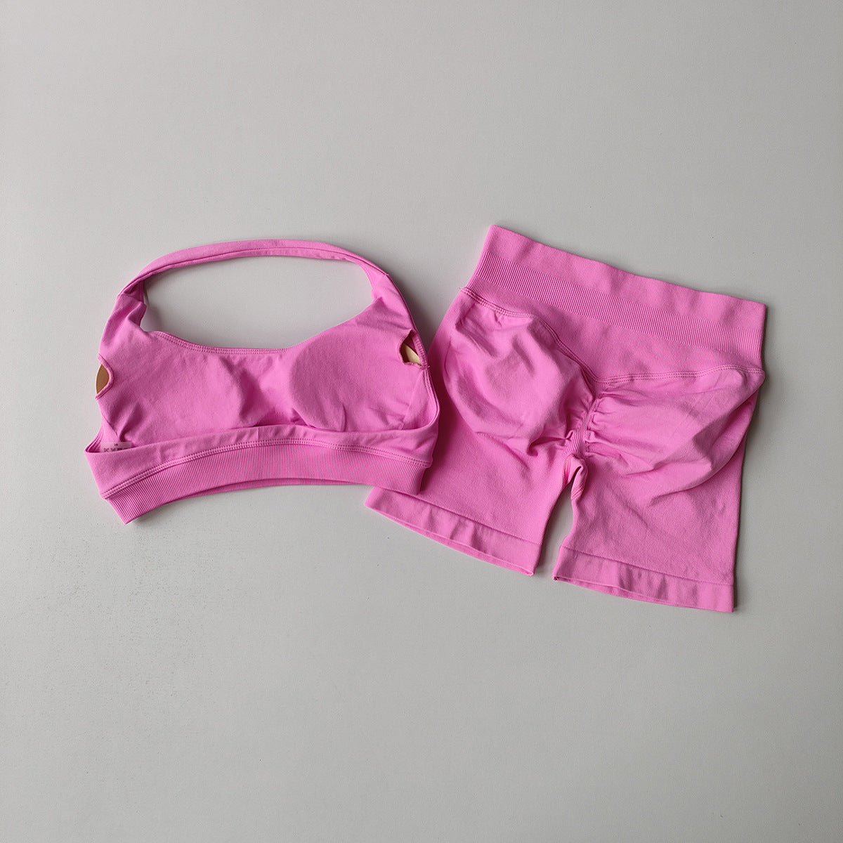Silk Halter Bra And Peach-butt Shorts Yoga Set