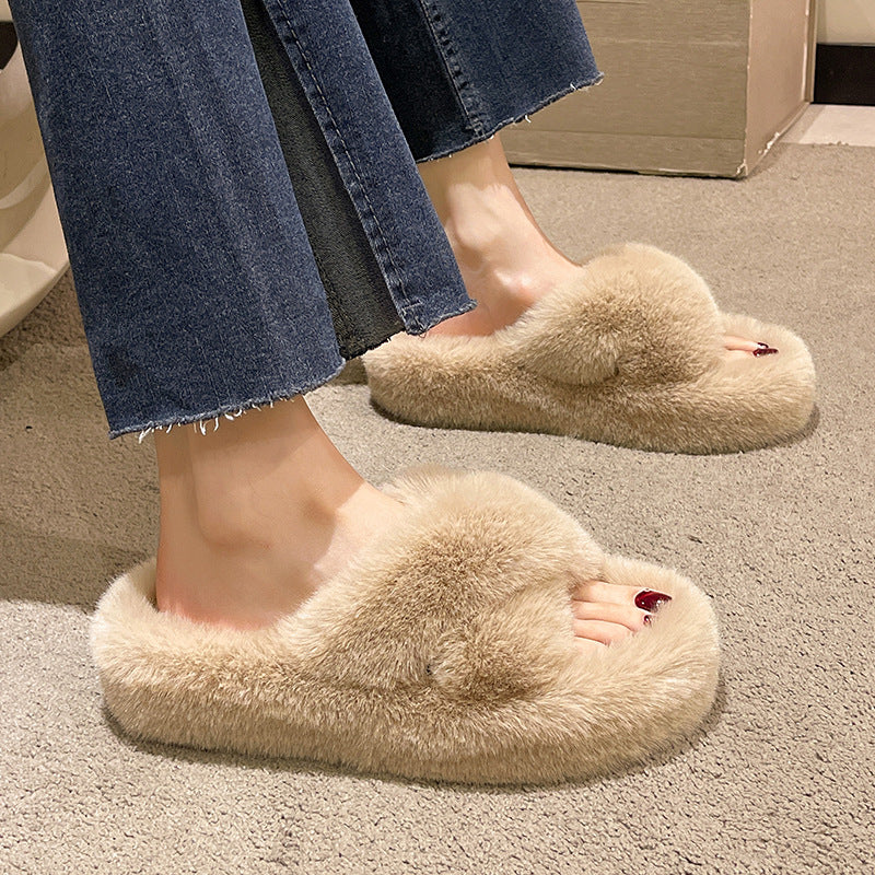 Men's And Women's Fashion Thick Bottom One Word Plush Slippers
